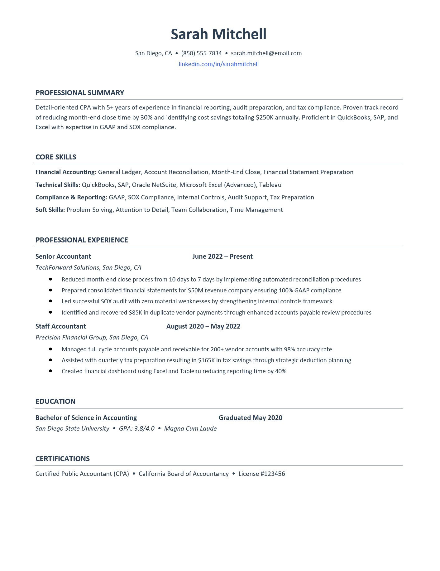 Free Accounting Resume Template: ATS-Friendly Examples & Writing Guide ...