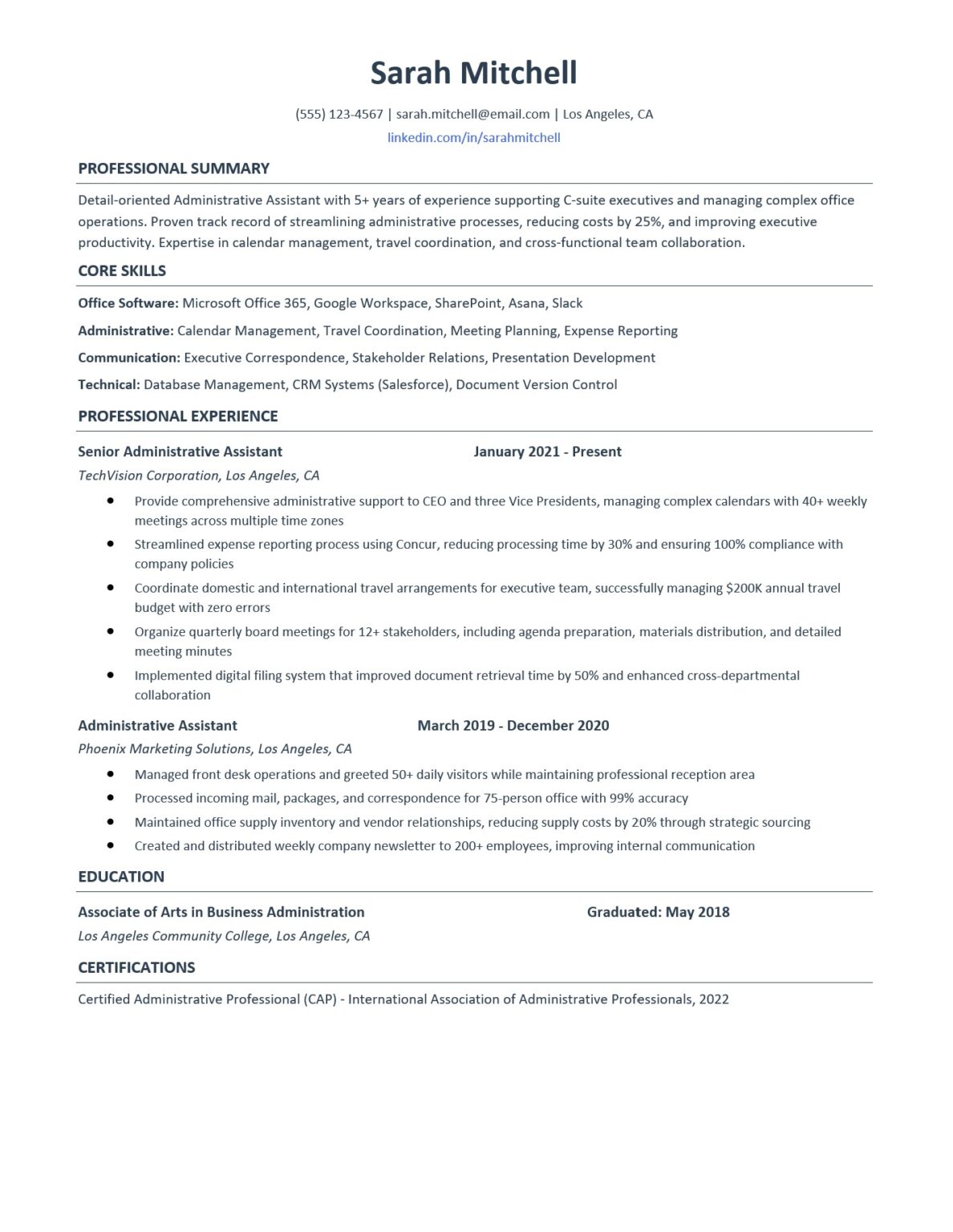 Administrative Assistant Resume Template: ATS Ready Examples & Writing ...