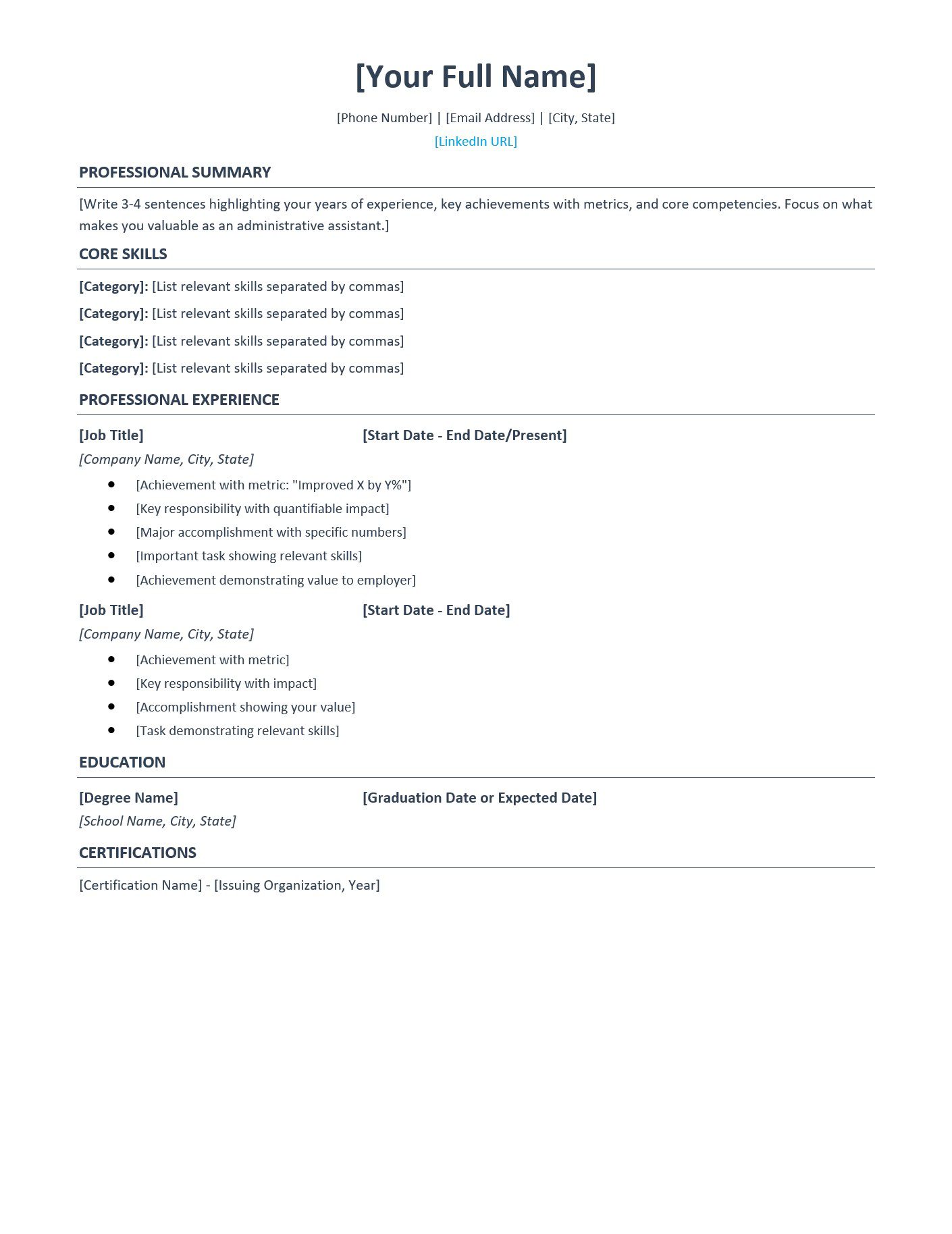 Administrative Assistant Resume Template: ATS Ready Examples & Writing ...