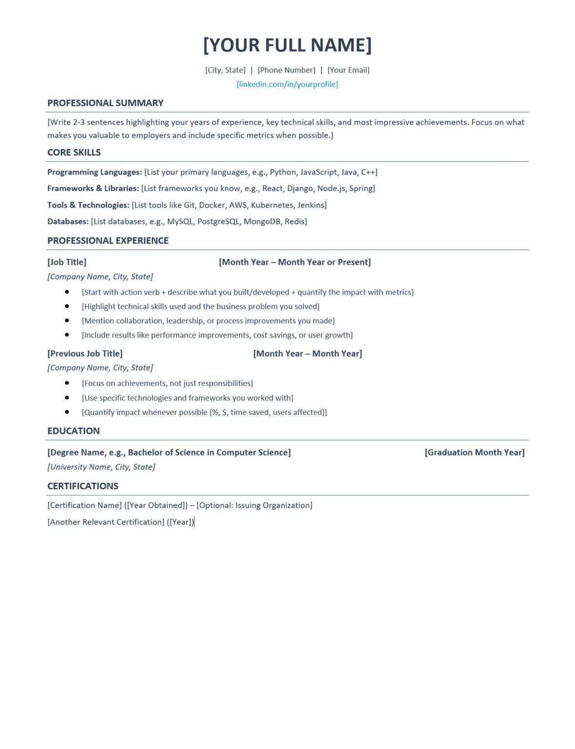 Free Software Developer Resume Template: Examples + 2025 Writing Guide ...