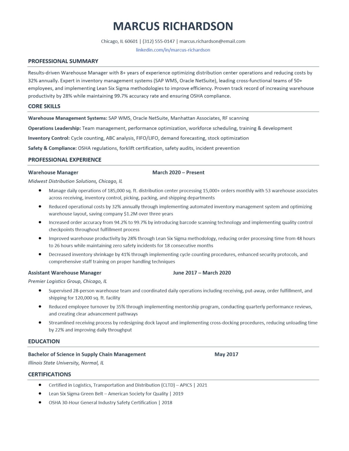 Warehouse Manager Resume Template: Examples & Writing Guide [2025 ...