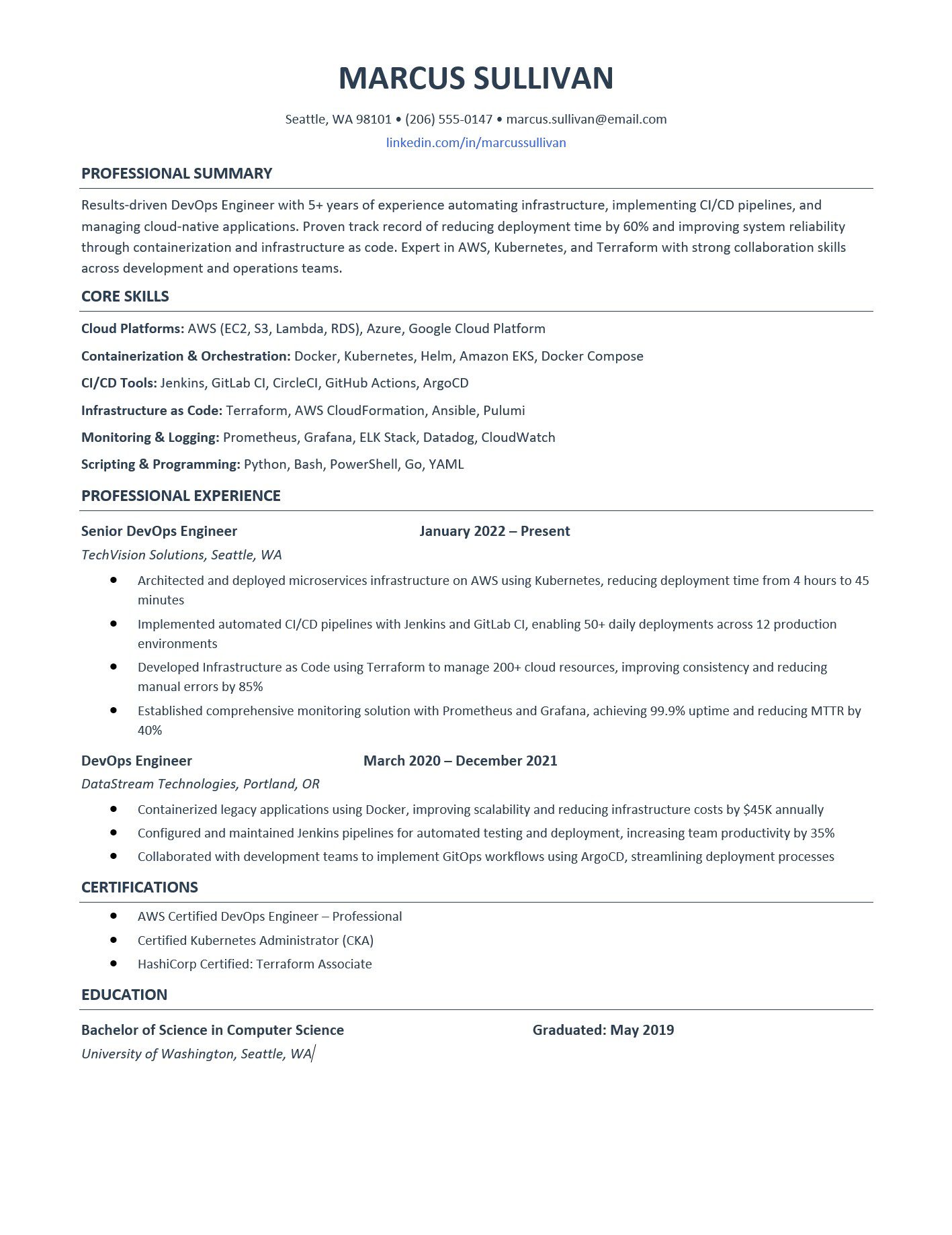 Free DevOps Engineer Resume Template 2025: ATS Examples & Writing Guide ...