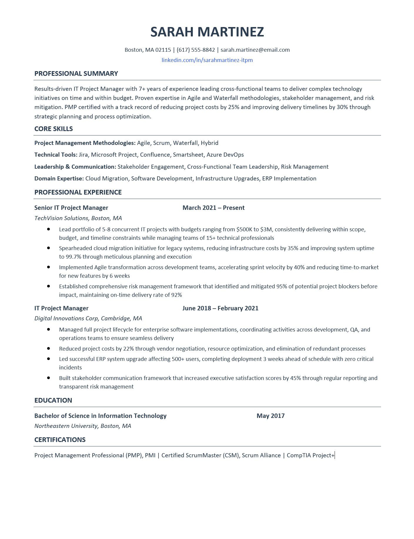 IT Project Manager Resume Template: ATS Examples & Writing Guide [2025 ...