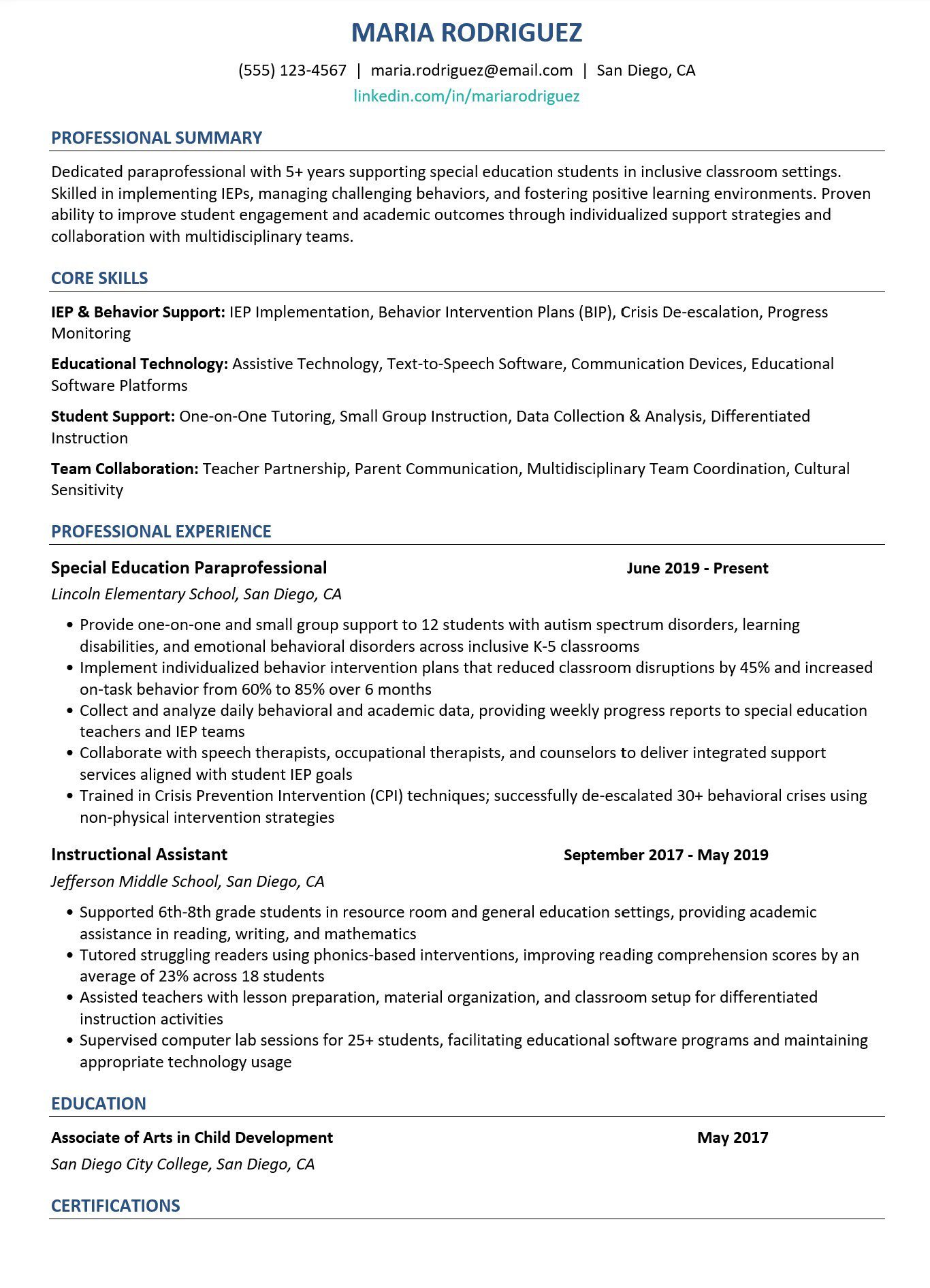 Free Paraprofessional Resume Template: ATS Examples and Complete 2025 ...