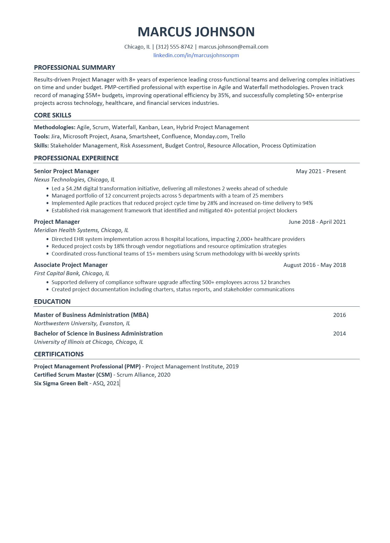 Free Project Manager Resume Template 2026: ATS Ready Examples and ...
