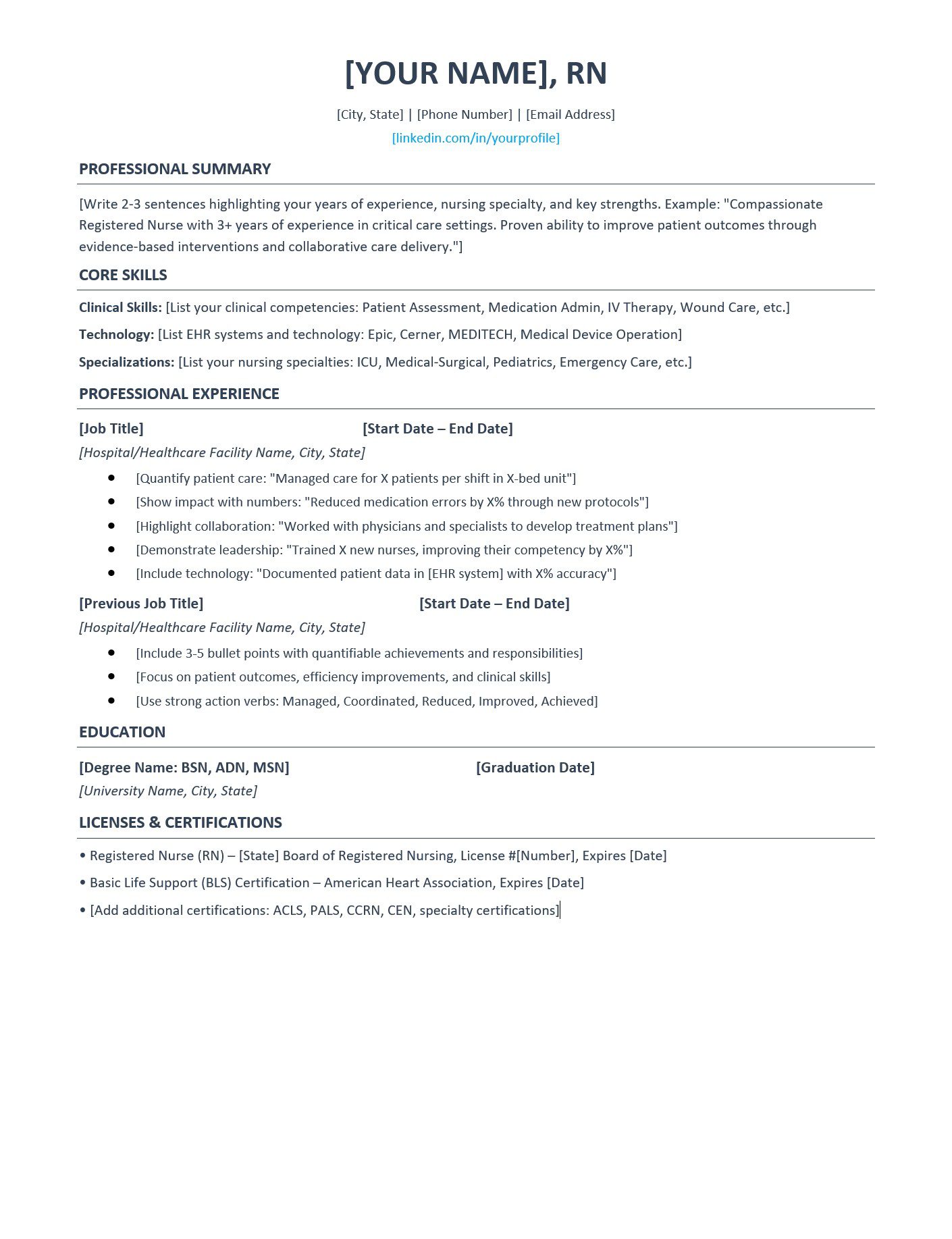 Free Registered Nurse (RN) Resume Template 2025: ATS Examples & Writing ...